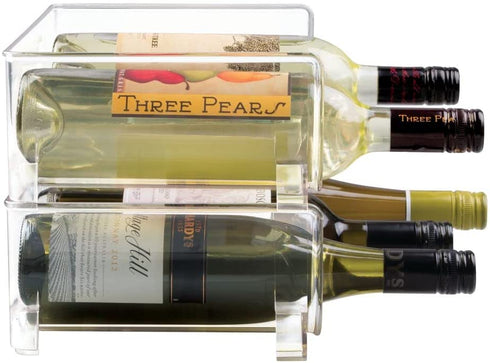 mDesign Modern Plastic Stackable Vertical Standing Wine Bottle Holder Stand - Storage Organizer for Kitchen Countertops, Pantry, Fridge - Each Rack Holds 3 Bottles, 2 Pack - Clear