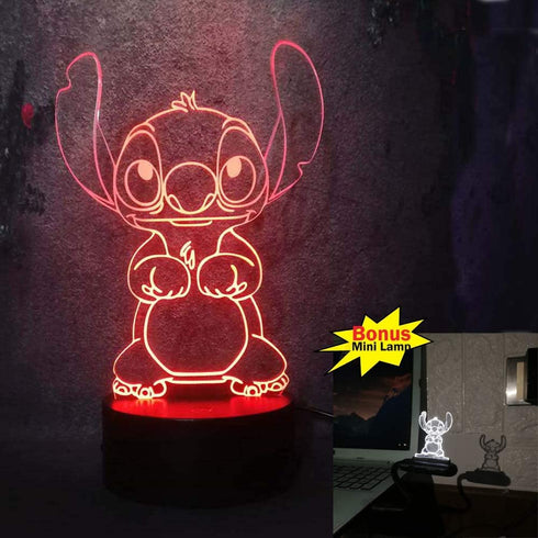 Yan-tech Cute Cartoon lilo Stitch 3D Visual Night Light 16 Colors Remote Control Touch Sensor USB Base Charge AA Battery Powered Baby Room Bedroom Table Light Kids Christmas Gift Deco
