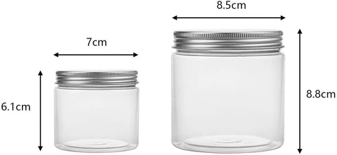 Tebery 18 Pack Clear Plastic Jars Bottles Containers with Silver Metal Lids 12oz & 5oz Transparent Storage Container for Slime Kitchen Dry Goods and More