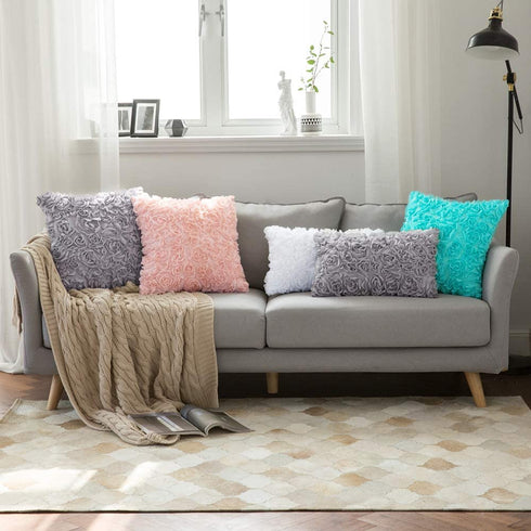 MIULEE Pack of 2 3D Decorative Spring Romantic Stereo Chiffon Rose Flower Pillow Cover Solid Square Pillowcase for Sofa Bedroom Car 18x18 Inch 45x45 cm Peach Pink Wedding