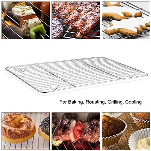 P&P CHEF Cooling Rack Pack of 2, Stainless Steel Small Cooking Rack for Cooling Baking Roasting Grilling Drying, Rectangle 9.7'' x 7.3'' x 0.6'', Fits Small Toaster Oven, Oven & Dishwasher Safe