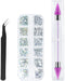 Canvalite 1500PCS Rhinestones in 6 Sizes Flat Back Gems, Crystal AB Rhinestones Nail Art Gems with Pick Up Tweezers and Rhinestone Picker Dotting Pen, Nail Art Tools for Nails, Clothes, Face, Craft