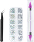 Canvalite 1500PCS Rhinestones in 6 Sizes Flat Back Gems, Crystal AB Rhinestones Nail Art Gems with Pick Up Tweezers and Rhinestone Picker Dotting Pen, Nail Art Tools for Nails, Clothes, Face, Craft