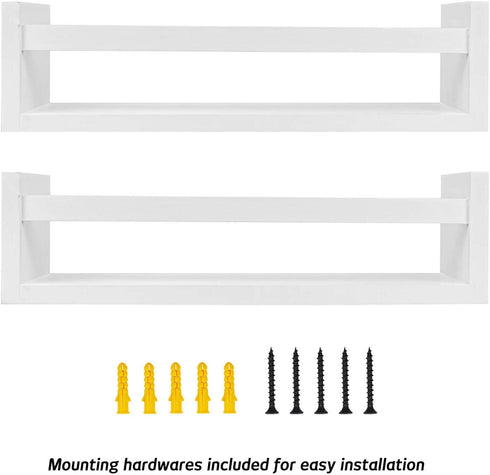 Foraineam Set of 2 Floating Shelves Wall Mounted Wood Storage Shelves Nursery Room White Wall Shelves