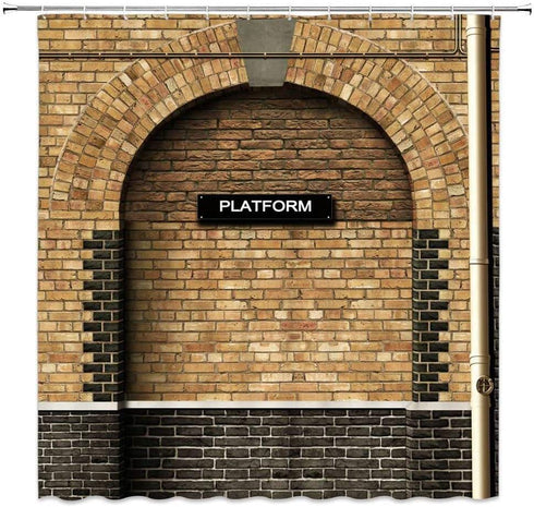 Platform Shower Curtain of King's Cross Station - Secret Passage to Magic School Decorative Shower Curtain Brick Wall Bathroom Accessories Polyester Fabric Bath Curtains 69X70 Inches Lierpit