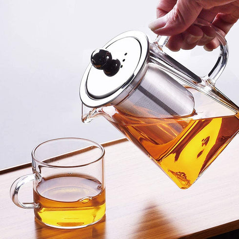 Glass Teapot with Infuser,820ML/29OZ Borosilicate Tea Kettle with Infuser for Loose Leaf Tea, Microwavable and Stovetop Safe -Square Shape¦