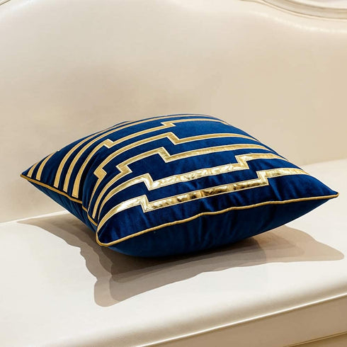 Avigers 20 x 20 Inches Navy Blue Gold Leather Striped Cushion Cases Luxury European Throw Pillow Covers Decorative Pillows for Couch Living Room Bedroom Car 50 x 50cm