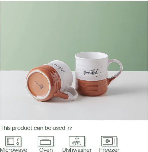 DOWAN 18 oz Large Coffee Mugs, Ceramic Mug Set with Word Grateful, Big Tea Cup for Office & Home Christmas, Dishwasher Microwave Safe, Thank You Gift, 2 Pcs, Caramel Color