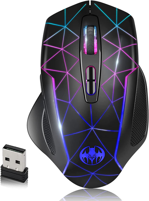 Wireless Gaming Mouse, VEGCOO C8 Rechargeable Wireless Mouse with 2.4G USB Receiver, 3 Level DPI, 400mah Lithium Battery, 7 Buttons, 7 Colors LED Lights for PC/Mac Gamer, Laptop and Desktop…