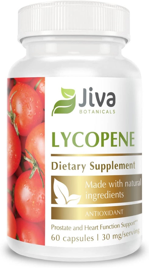 Jiva Botanicals - Lycopene Supplement 30 mg Capsules-Made with Tomato Fruit Extract - Higher Dosage Than Lycopene 20mg and Lycopene 10mg -Support Prostate Health and Heart Function-60 Vegan Capsules