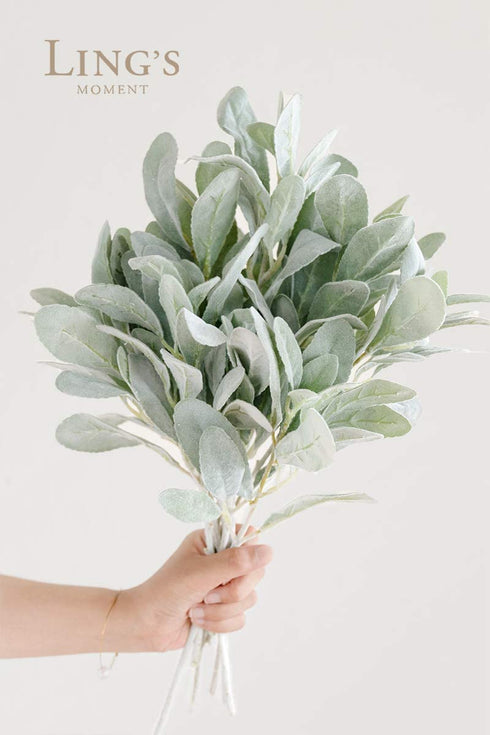 Ling's moment Artificial Flocked Lambs Ear Items ,10pcs Frosted Filler Leaves for Wedding Bouquet Centerpieces Floral Arrangement and Home Decor