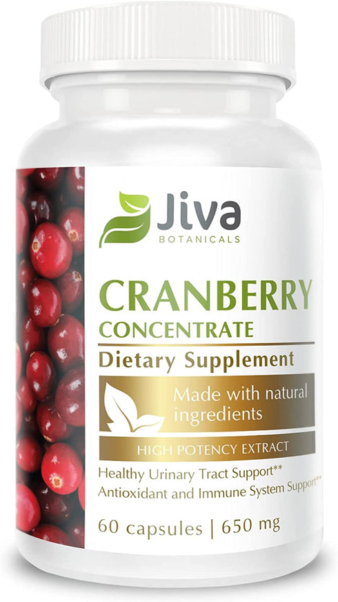 Cranberry Pills for Women 650 mg - High Potency Cranberry Supplement Extract made from Cranberry Powder - Made in USA - Cranberry Capsules for Urinary Tract Health - Jiva Botanicals