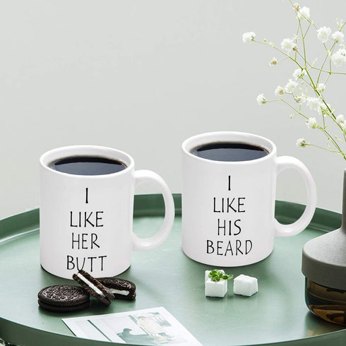 I Like His Beard, I Like Her Butt Couples Funny Coffee Mug Set Wedding Gifts Couples Gifts Engagement Gifts for His and Hers Best Gifts For Husband and Wife Coffee Cups 11oz (Beard, 11 oz)