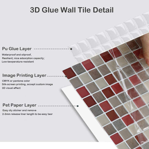 HyFanStr Peel and Stick Backsplash 3D Mosaic Tile Stickers Wall Sticker Home Decor for Kitchen Bathroom 9.26" x 9.26"(Pack of 4)