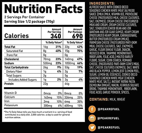 Peak Refuel Chicken Alfredo Pasta | 2 Serving Pouch | Freeze Dried Backpacking and Camping Meals | Amazing Taste | Quick Prep Food