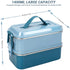 welltop Bento Box, 1400ML Large Capacity Bento Lunch Boxes Leakproof Stainless Steel Food Storage Container Modern Bento-Style Design Includes 2 Stackable Containers for Adults Kids (Blue)