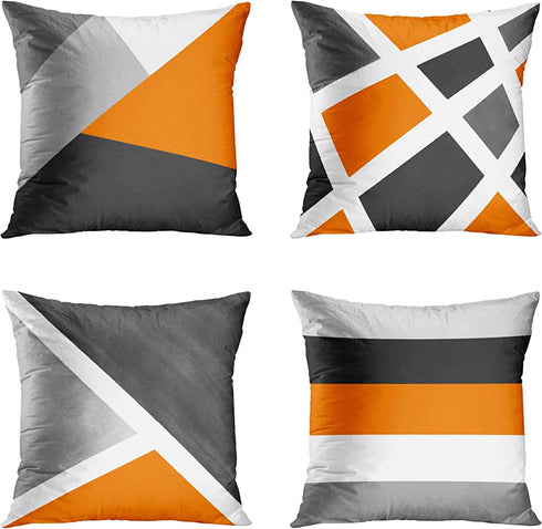 Emvency Set of 4 Throw Pillow Covers Modern Abstract Stripe Simple Geometric Acrylic Bold Decorative Pillow Cases Home Decor Square 18x18 Inches Pillowcases(Grey Orange)
