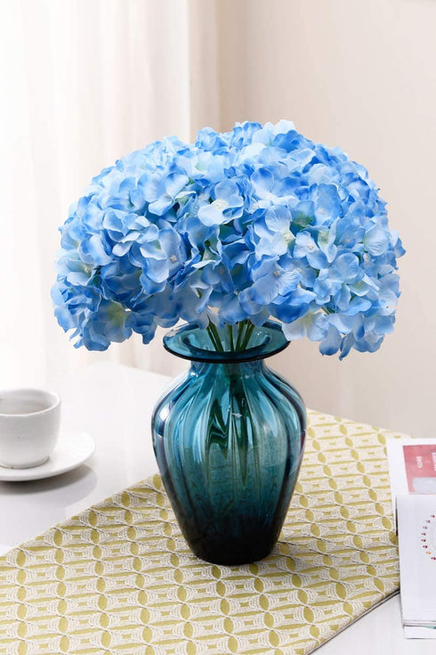 AVIVIHO Blue Hydrangea Silk Flowers Heads Pack of 10 Full Hydrangea Flowers Artificial with Stems for Wedding Home Party Shop Baby Shower D©cor