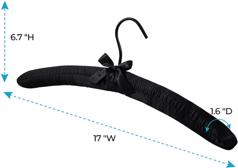 JS HANGER Padded Hanger for Sweaters - 17 Inch Extra Large Heavy Duty Satin Covered Coat Hangers No Shoulder Bump for Women Clothes, Sweaters, Dresses, Clothing, Weddings, Lingerie Pack of 10 , Black