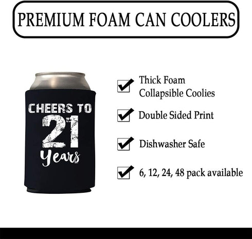 Veracco Finally 21 Cheers to 21 Years Twenty First Can Coolie Holder 21st Birthday Gift Party Favors Decorations (Black/White, 6)