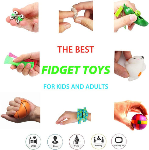 Fidget Toys Set, Sensory Toys for Adults Kids ADHD ADD Anxiety Autism, Stress Relief Toys for School Supplies Classroom Rewards, Birthday Party Favors, Carnival Prizes, Goody Bag Pi±ata Fillers