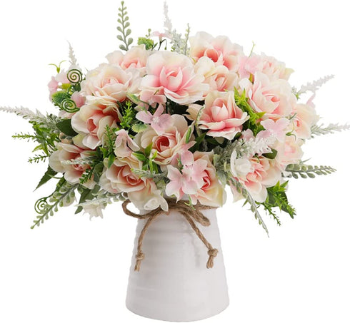 LESING Artificial Flowers with Vase Fake Silk Flowers in Vase Gardenia Flowers Decoration for Home Table Office Party (Pink)