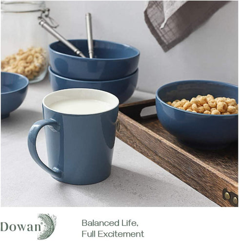 DOWAN Coffee Mugs Set, 18 OZ Large Coffee Mug Set of 6, Ceramic Mugs with Large Handle for Coffee Tea Cocoa, Dishwasher Safe, Chip-free, Lead-Free, Ideal Gift for Morning, Airy Blue
