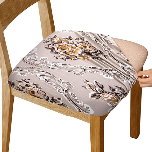 Gute Stretch Printed Chair Seat Covers with Elastic Ties and Button, Removable Washable Dining Upholstered Chair Protector Seat Cushion Slipcovers for Dining Room, Office,Rose 4 Pack