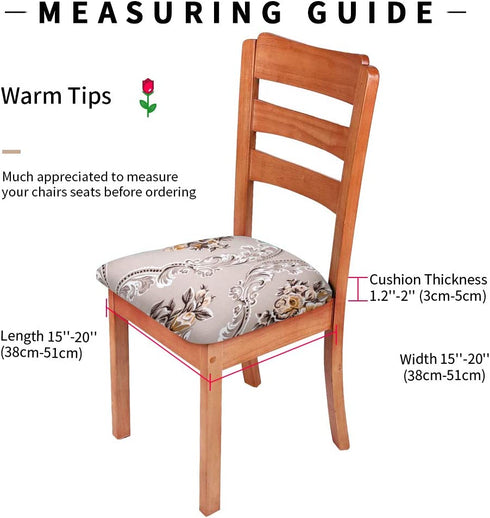 Gute Stretch Printed Chair Seat Covers with Elastic Ties and Button, Removable Washable Dining Upholstered Chair Protector Seat Cushion Slipcovers for Dining Room, Office,Rose 4 Pack