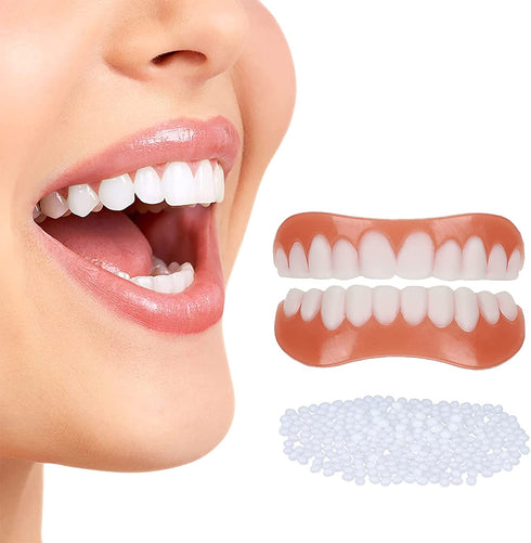 FCcassiel Fake Teeth, Cosmetic Teeth, Comfort Upper and Lower jaw Denture, Protect Your Teeth, Regain Confident Smile, Veneer Dentures for Women and Men