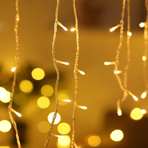 LED Solar Icicle String Lights,36Ft/11M 264 LEDs Waterproof Extendable Curtain Icicle Lights Plug in Fairy String Lights Christmas Lights for Bedroom Patio Yard Garden Wedding Party(Warm White?