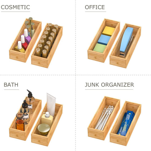 Bamboo Drawer Organizer Storage Box Kitchen - Wood Stackable Tray Set of 2(9x3x2 inch)