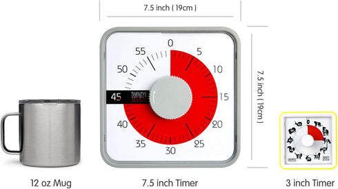 TWENTY5 SEVEN Countdown Timer 7.5 inch; 60 Minute 1 Hour Visual Timer - Classroom Teaching Tool Office Meeting, Mechanical Countdown Clock for Kids Exam Time Management Magnetic Grey