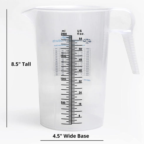 Half Gallon 64oz (2 quart) Measure Pitcher- Convenient Conversion Chart-Strong Food Grade - Great for Lawn, Pool and Spa Chemicals, Ag, Home Hobbies, Lye, Cooking, Shop Motor Oil and Fluids by Turnah
