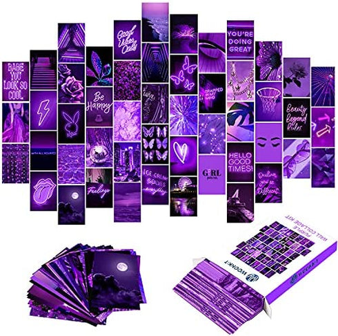 WOONKIT Purple Wall Collage Kit Aesthetic Pictures, Wall Decor for Bedroom Aesthetic, Photo Wall Collage, Room Decor for Teen Girls, Purple Wall Decor, Collage Kit, Trendy Teen, 50PCS 4x6 INCH