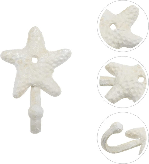 TOPBATHY 3pcs Wall Hooks Sea Star Shape Wall Mounted Decorative Hooks Coat Clothes Hooks Key Hat Hooks Towel Robe Hooks Wall Hangers Nautical Beach Coastal Wall Decorations Ornaments