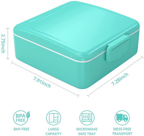 VOLUEX Bento Box, Bento Lunch Box for Kids with Spoon & Fork, 4 Compartment, Durable, Leak Proof, Dishwasher Safe, BPA-Free and Food-Safe Materials, 45oz Large Lunch Box Containers for Adults- Blue