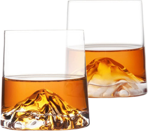 Fire & Ice,Premium Hand-Blown Crystal Whiskey Glasses,Thick Bottom-Gold & Snow,Mountain whiskey glass,Suitable for Bourbon,Scotch,Beer,Cocktail and Various Other Beverages(Golden & Snow, 2PCS)