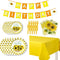 Sunflower Party Supplies Party Favors Sunflowers Birthday Party Decorations for 10 Guests, Including Disposable Paper Plates, Banner, Napkins, Forks and Tablecloths Pack Set for Kids Boy and Girls