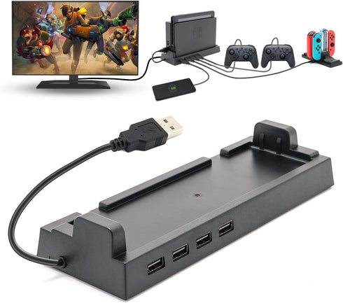 2019 Hub Dock for Nintendo Switch Dock, Switch USB Hub for Nintendo Switch with 4 Output Ports for Wired Pro Controllers, Keyboard, Joy-Con Dock, Switch Controller Adapter, Mobile Phone, etc