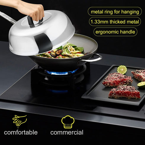 Cheese Melting Dome Set of 2, Leonyo 12" & 9" Metal Steam Basting Cover for Griddle Grill, Heavy Duty Stainless Steel Griddle Accessories for BBQ Flat Top Kitchen Cooking Hamburger, Heat Proof Handle