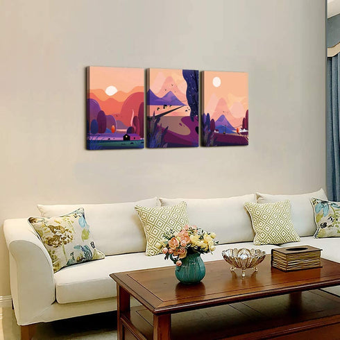 Sunrise and sunset Mountain abstract landscape painting Canvas Wall Art for living room bathroom Wall Decor for bedroom Canvas pictures Artwork 12" x 16" 3 Piece framed office Modern Home decoration