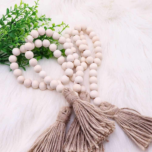 Wood Bead Garland Farmhouse Beads Wood Bead Garland with Tassel Prayer Beads Farmhouse Decor Wood Bead Strands
