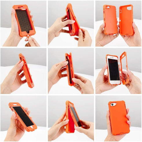 Case for iPhone SE Orange 2020,Protective Phone Case Heavy Duty 3 in 1 Full Body Defender Cover Durable Shockproof Rubber Shell for iPhone 6 6s 7 8