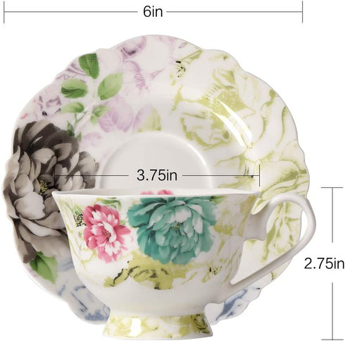 Fine Porcelain 4-Piece Cup and Saucer Set, Eileen's Red Peony, Set of Two
