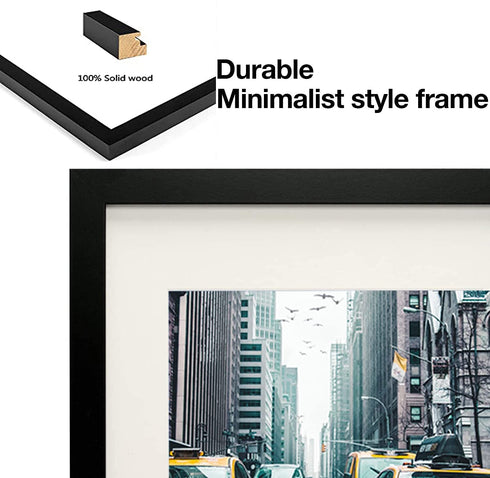 Picture Frame 8x10 Black Picture Frames Set of 4,Display Pictures 5x7 with Mat or 8x10 Without Mat,Solid Wood Photo Frames for Wall or Tabletop Display,Black