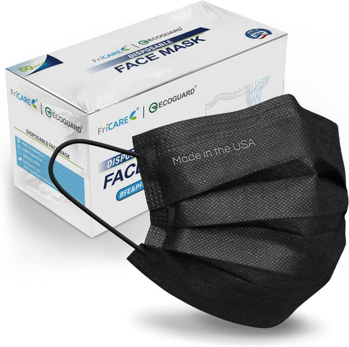 Made in USA, ECOGUARD 3-ply Disposable Face Mask with Multicolors, Comfortable & Breathable, 50 Pack