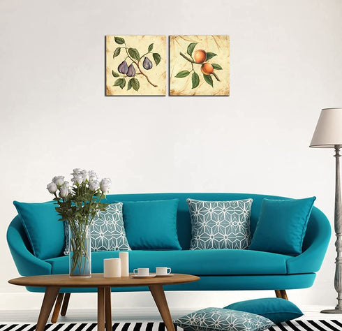Wieco Art Fruit for Kitchen Decor 2 Piece Giclee Canvas Prints Wall Art By Flowers and Trees Oil Paintings Style Pictures for Bedroom Home Decorations Modern Stretched and Framed Grace Artwork