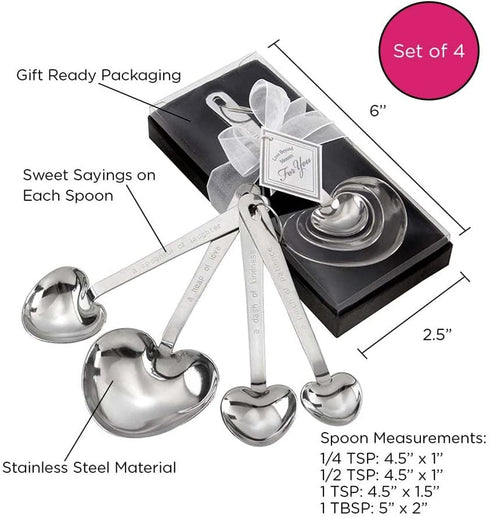 Kate Aspen Love Beyond Measure Spoons, Heart Shaped Measuring Spoons, Stainless Steel, Pack of 4, (13072NA)