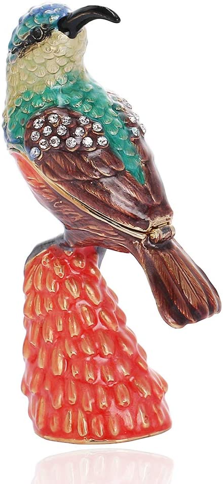THREE FISH CRYSTAL A Hummingbird Hinged Trinket Box Gifts Hand-Painted Patterns Trinket Bejeweled Box Collectible